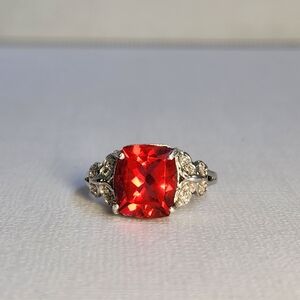 VTG 4.32cts Salmon Quartz 925 Butterfly Floral Motif Ring Sz 8